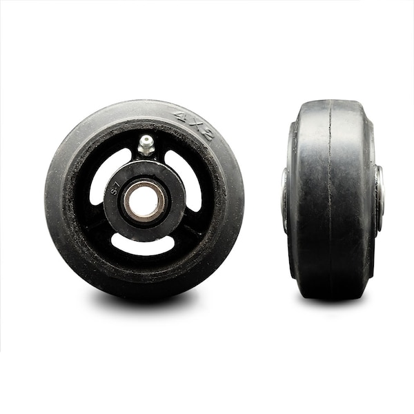 SCC-4" Rubber on Cast Iron Wheel Only w/Roller Bearing-1/2" Bore - 300 lbs Cpty